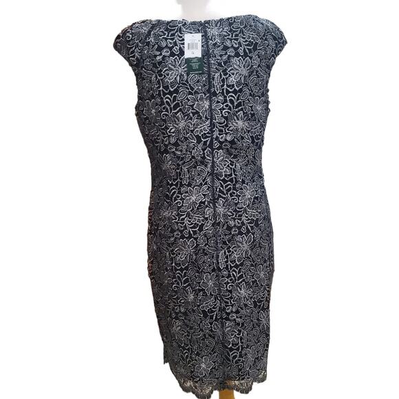 Lauren Ralph Lauren dress women's size 14 black floral lace Sleeveless sheath - Picture 2 of 9